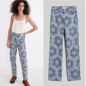 Madewell Perfect‎ Vintage Straight Leg Jeans Quilted Floral Indigo Blue Size 28